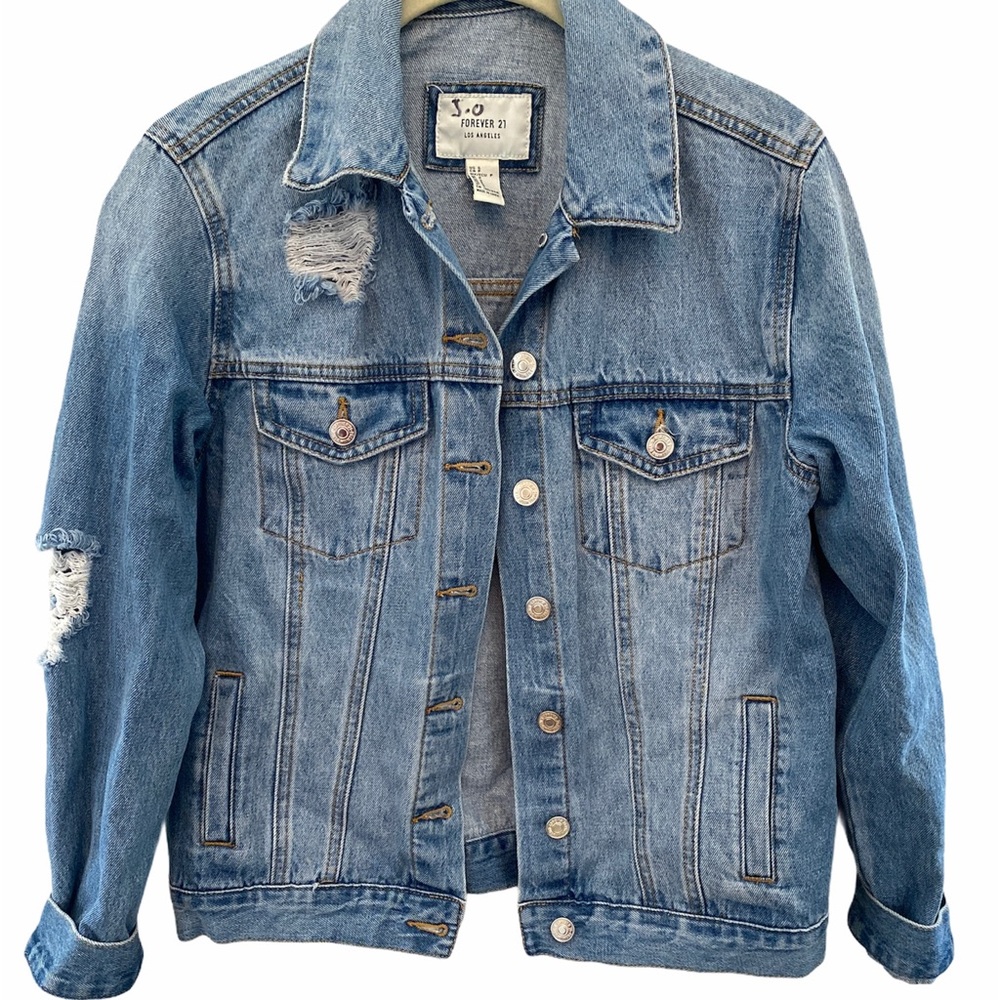 Forever 21 Distressed Denim Jean Jacket